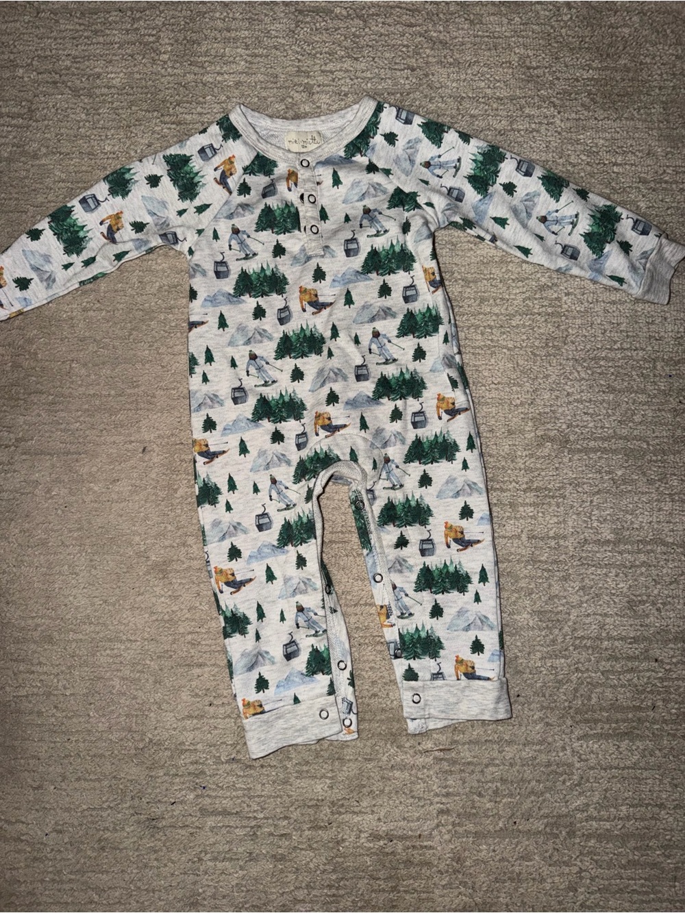 Gray Mountain & Pine Tree Print Baby One-Piece